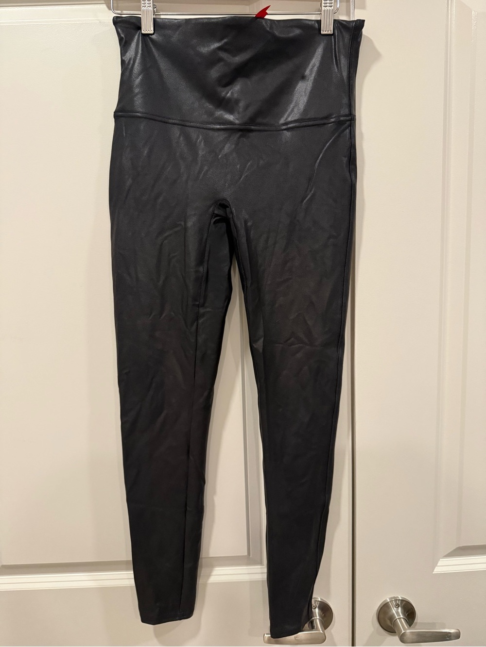 SPANX Black Faux Leather High-Rise Leggings with Smooth Finish
